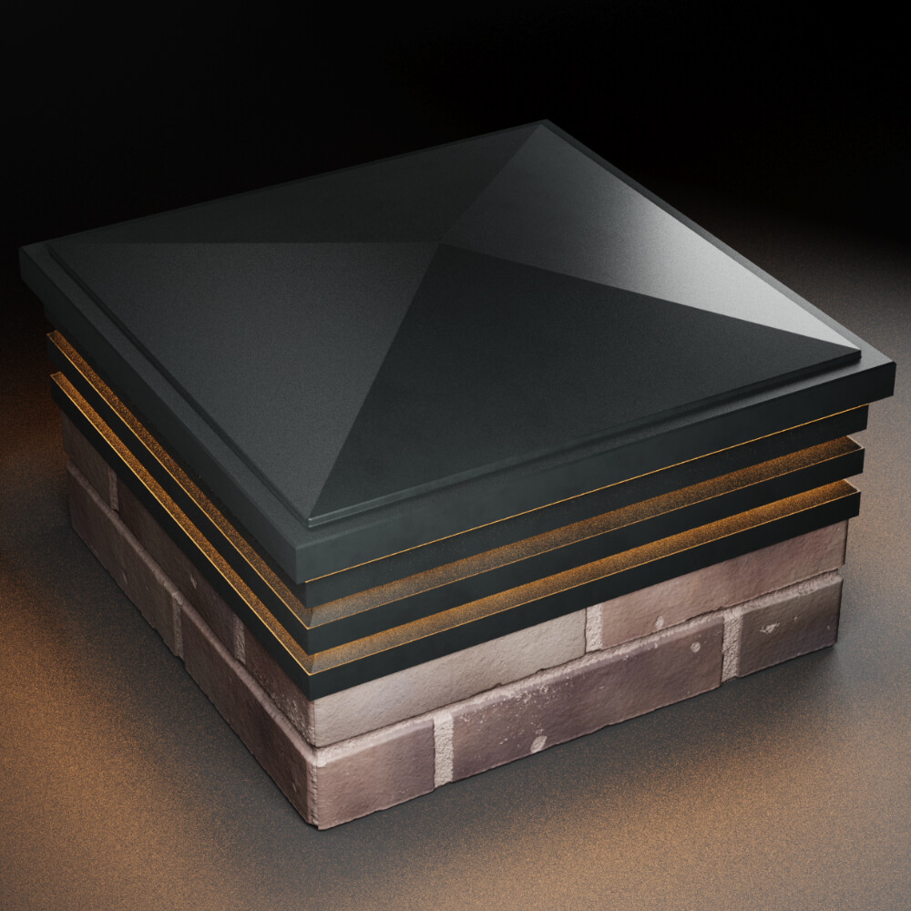 Колпак Zking Бона ХайТек Черный на столб 2х2 кирпича (513х513мм) с подсветкой в Нальчике фото