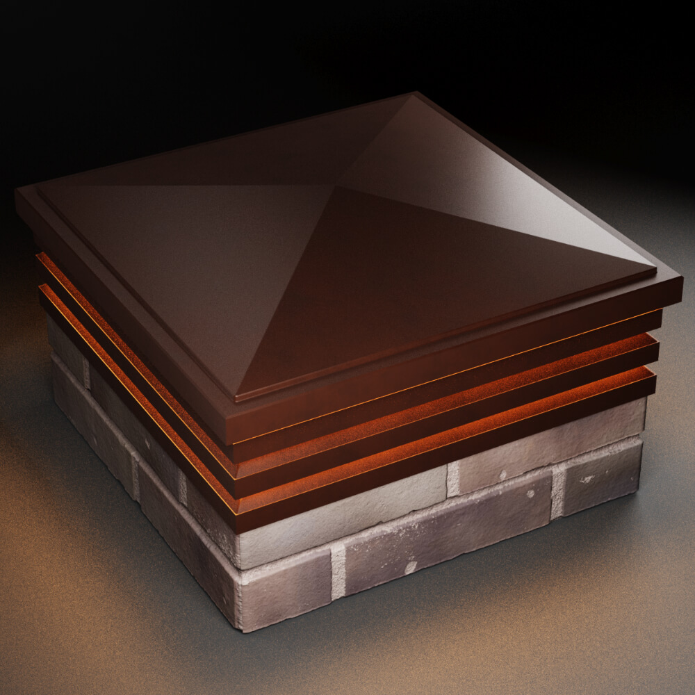 Колпак Zking Бона ХайТек Коричневый на столб 2х2 кирпича (513х513мм) с подсветкой в Нальчике фото