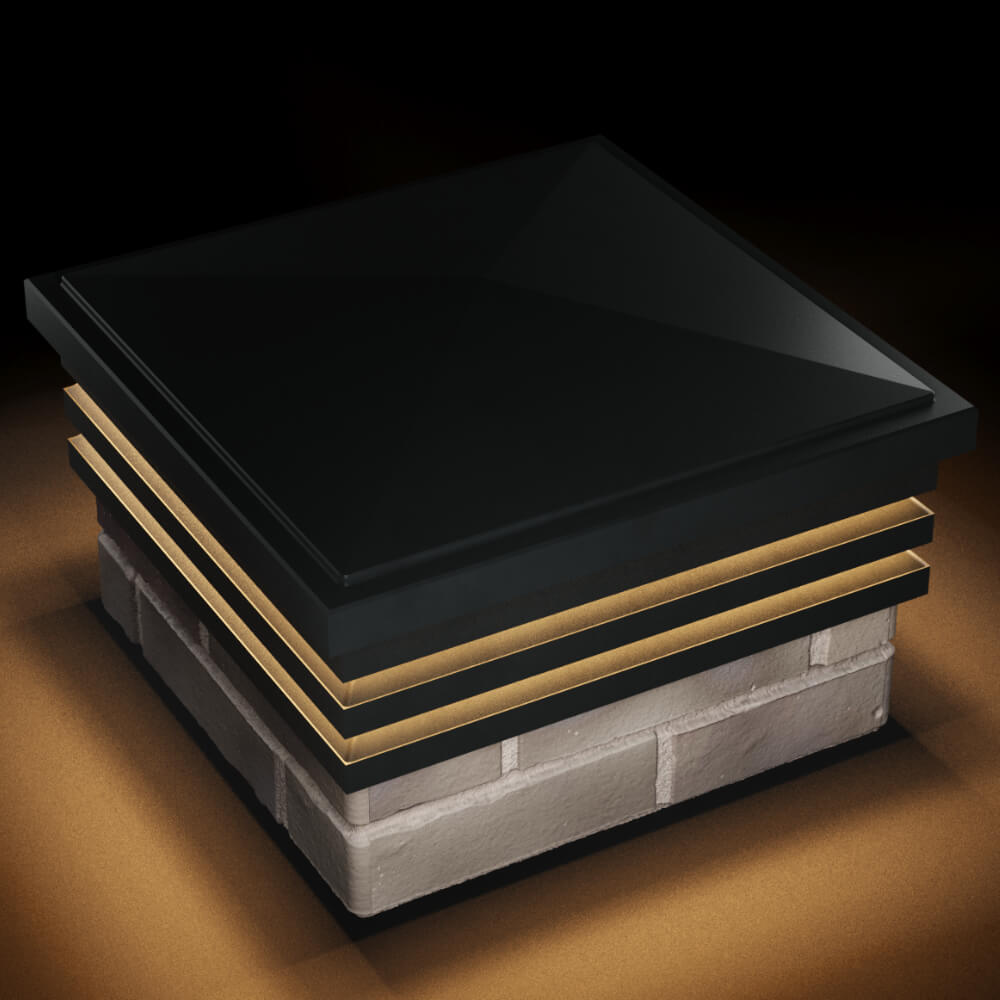 Колпак Zking Бона ХайТек Черный на столб 1.5х1.5 кирпича (385х385мм) с подсветкой в Нальчике фото