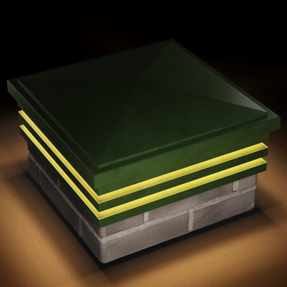 Колпак Zking Бона ХайТек Зеленый на столб 1.5х1.5 кирпича (385х385мм) с подсветкой в Нальчике фото