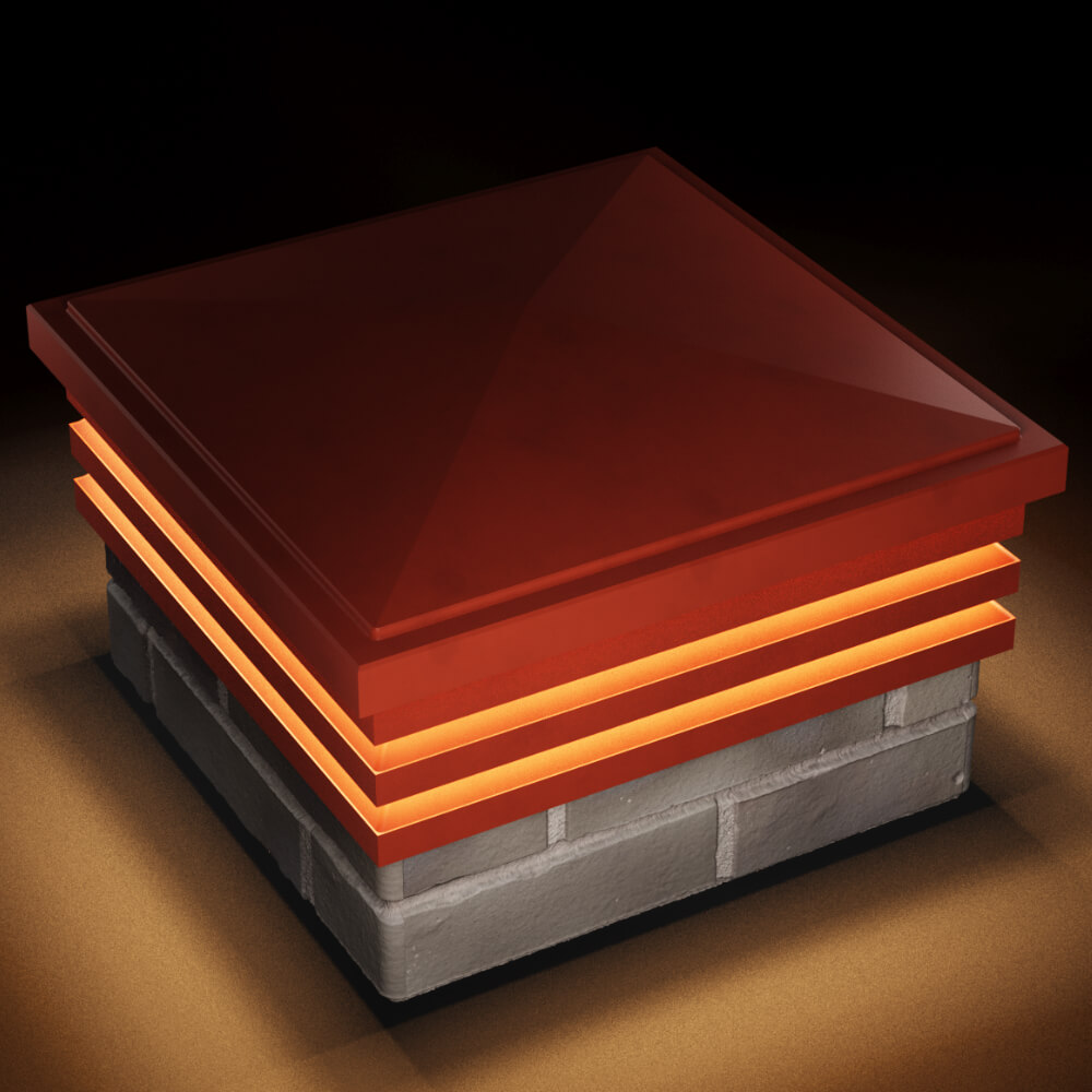 Колпак Zking Бона ХайТек Красный на столб 1.5х1.5 кирпича (385х385мм) с подсветкой в Нальчике фото