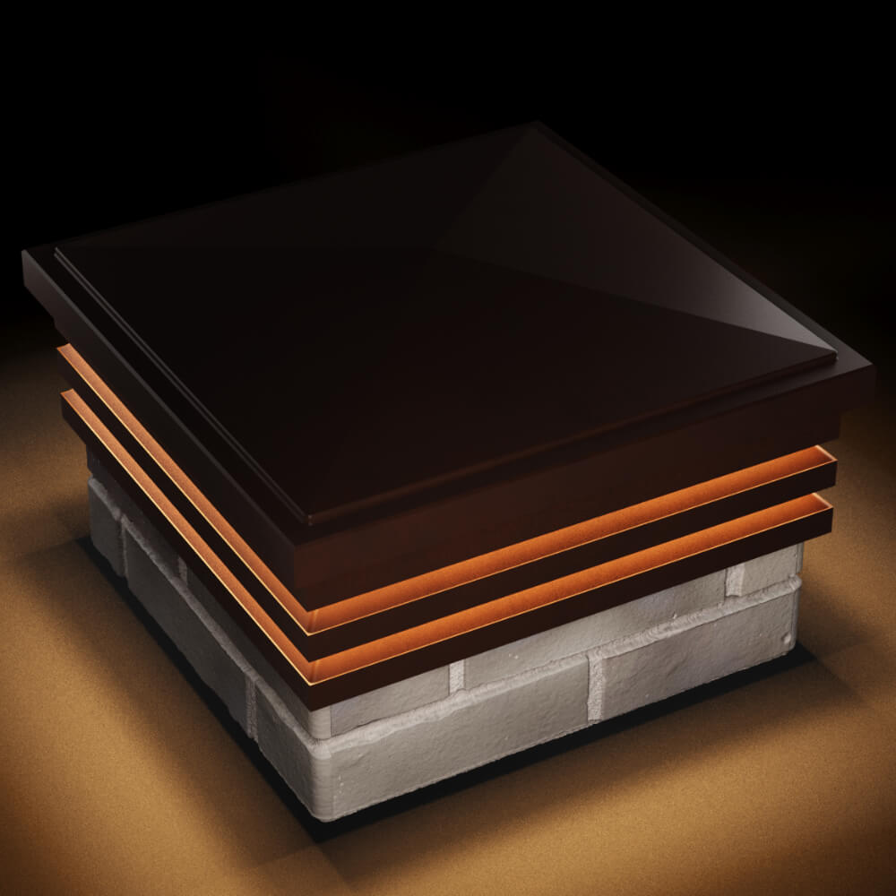 Колпак Zking Бона ХайТек Коричневый на столб 1.5х1.5 кирпича (385х385мм) с подсветкой в Нальчике фото