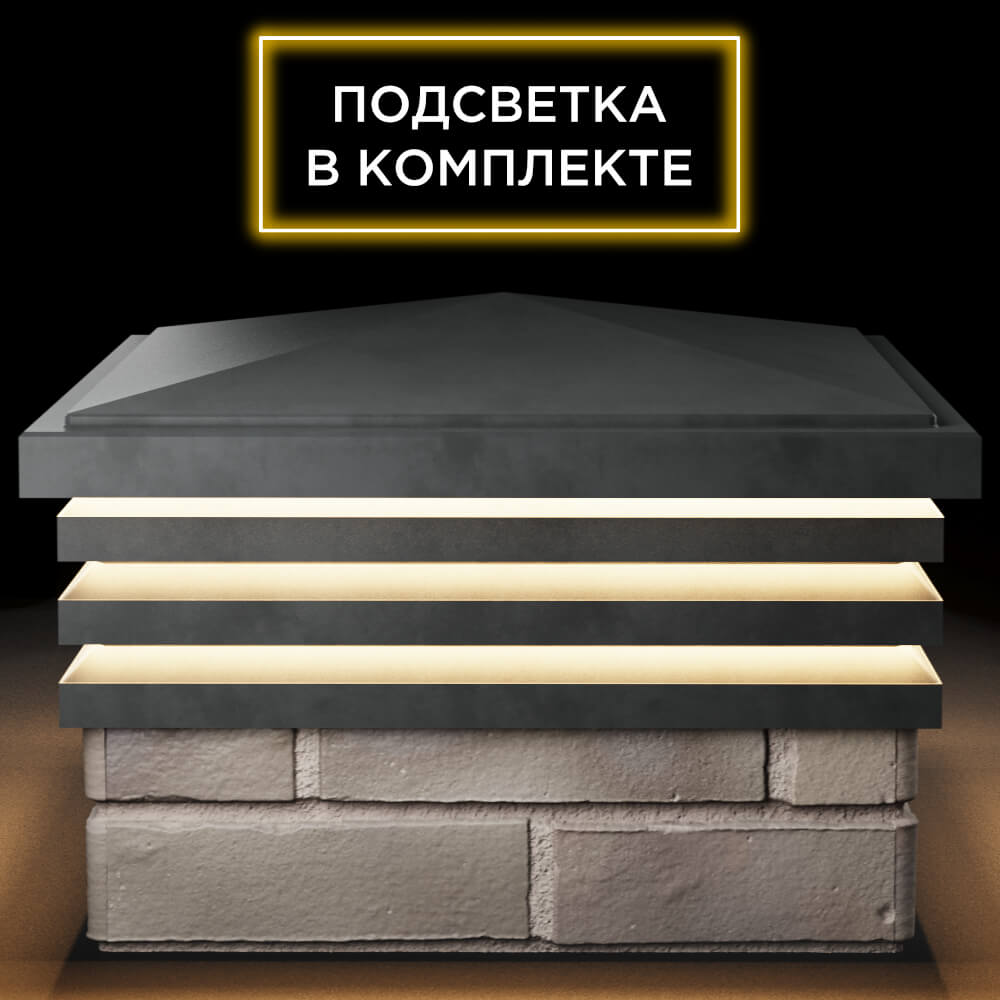 Колпак Zking Бона ХайТек Серый на столб 1.5х1.5 кирпича (385х385мм) с подсветкой Нальчик фото
