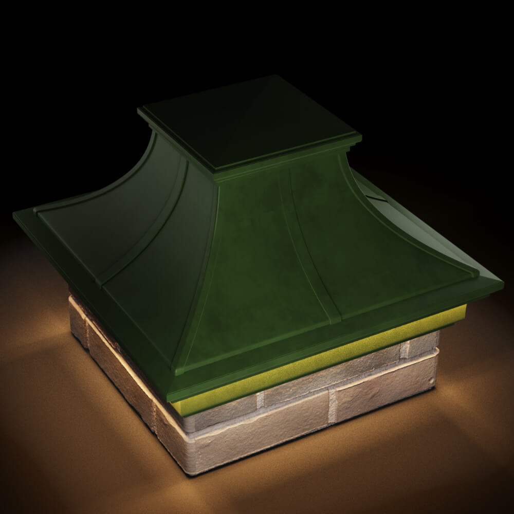 Колпак Zking Монблан Премиум Зеленый на столб 1.5х1.5 кирпича (385х385мм) с подсветкой в Нальчике фото